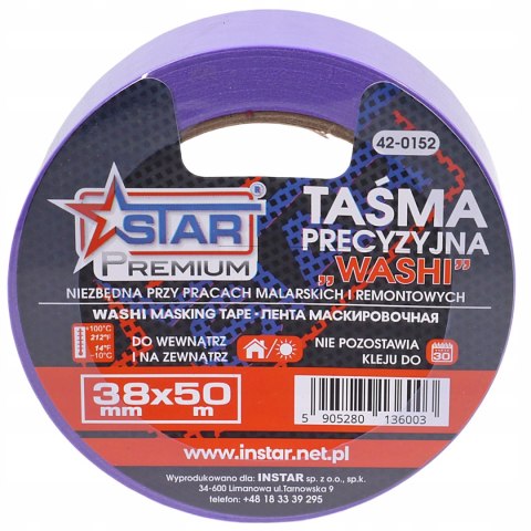 Taśma precyzyjna WASHI PREMIUM malarska bloker 38 mm x 50 m STAR 42-0152