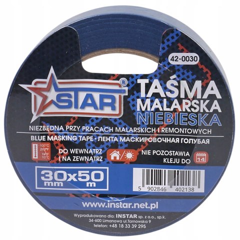 Taśma malarska niebieska maskująca wytrzymała 30 mm x 50 m STAR 42-0030