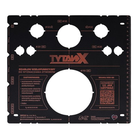 Szablon glazurn. TYTANX 290x260mm do wyznaczania otworów WC Instar 282-4000