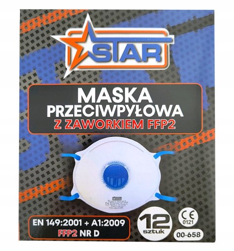 Maska przeciwpyłowa FFP2 z zaworkiem wydechowym elastyczna STAR 00-658