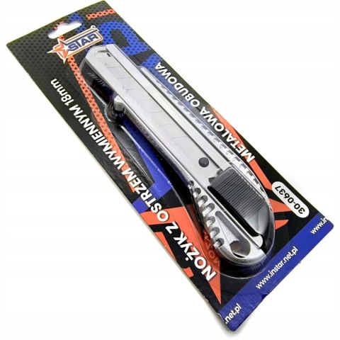 Nożyk z ostrzem wymiennym 18mm segmentowy metalowa obudowa STAR 30-0637