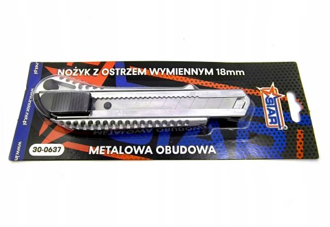 Nożyk z ostrzem wymiennym 18mm segmentowy metalowa obudowa STAR 30-0637
