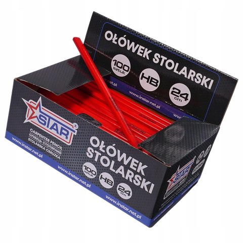 Ołówek stolarski HB płaski 24cm czerwony precyzyjny budowlany STAR 65-0664