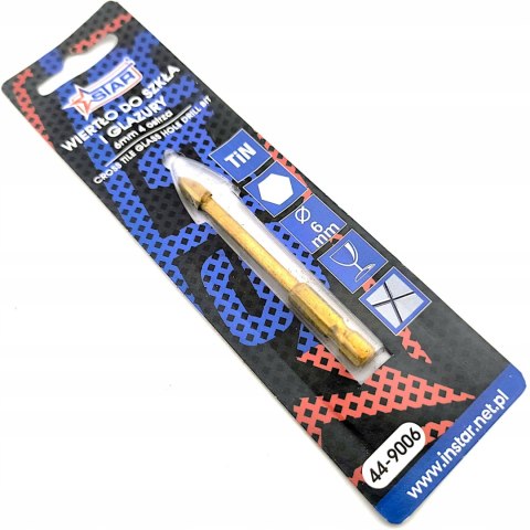 Wiertło do szkła i glazury 6mm krzyżowy grot ostrze z węglika STAR 44-9006