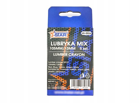 Lubryka kredka traserska 105x13mm mix kolor 5 szt. uniwersalne STAR 65-0024