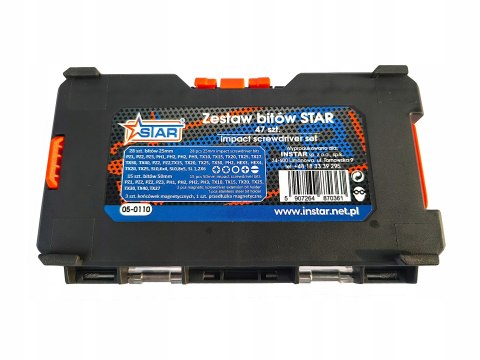 Zestaw bitów 47 elementów 1/4 cala w estetycznej skrzynce STAR 05-0110